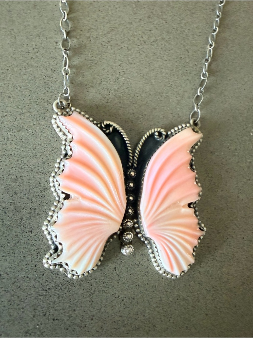 Pink Conch Butterfly Pendant Necklace | 925 Sterling Silver | New MSRP $644